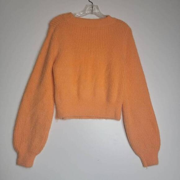 4SI3NNA Orange Fuzzy Cut Out Sweater Knit Long Sleeve Pullover - Picture 5 of 8